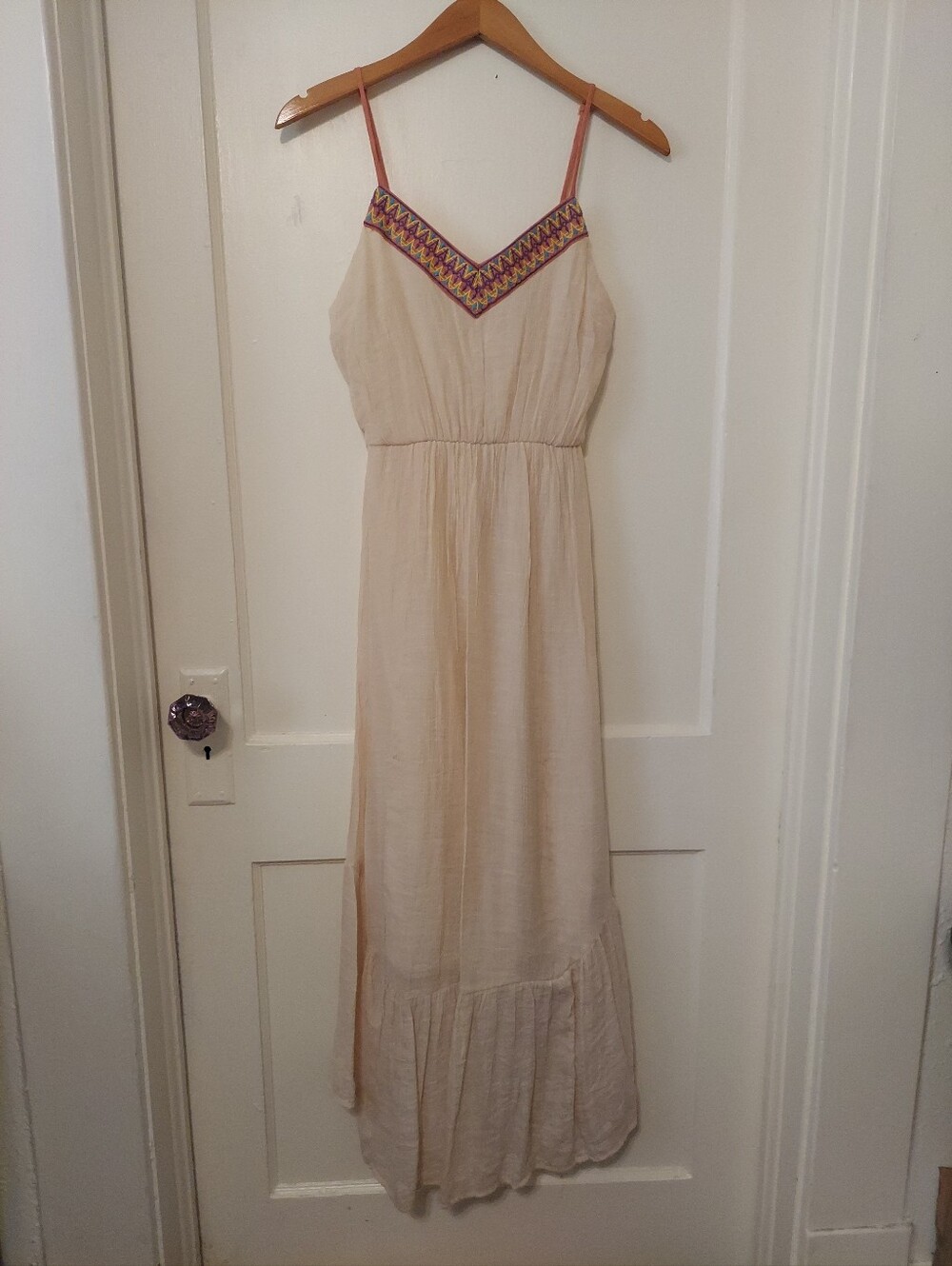 Maude Anthropologie Maxi Dress Womens Small Cream Gauzy Embroidered Festival